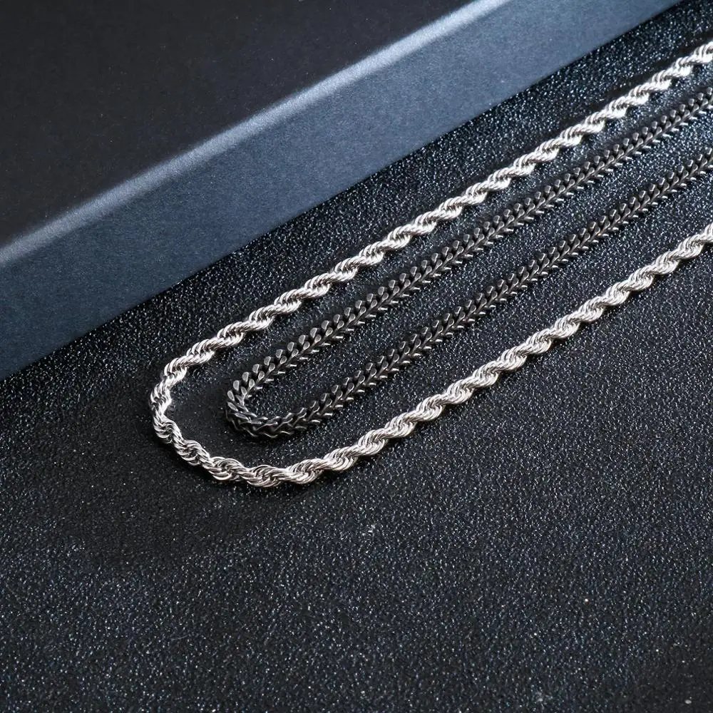 

3/4mm Width Choker Chain Necklace Men Simple Classic Stainless Steel Male Necklace Jewelry Accessories 65 cm