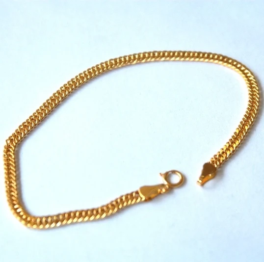 Настоящая 18 К желтая цельная золотая цепочка для женщин браслет в виде бордюра 6 8