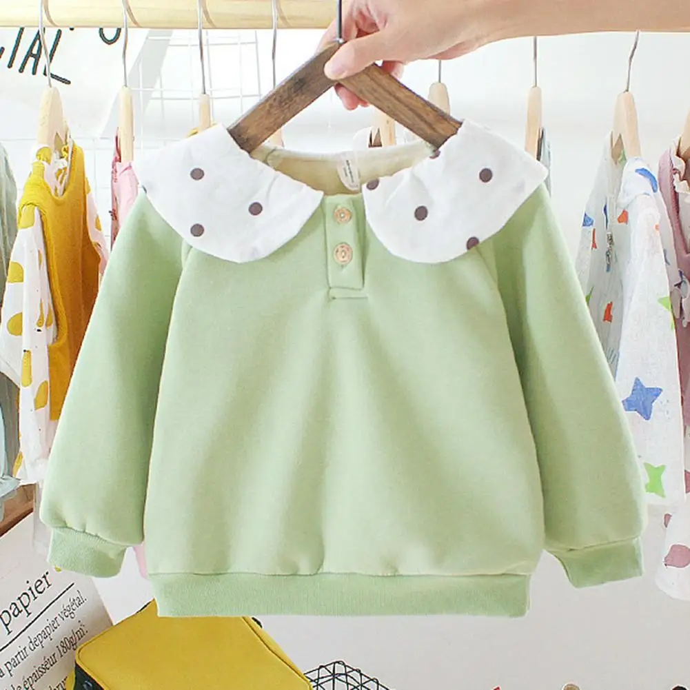 New Fashion Baby Girls Sweatshirt Wear-resistant Fleece Warm Baby Girls Long Sleeve Lotus Collar Dot Winter Lovely Sweatshirt