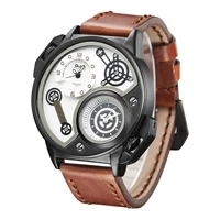 2022 new leather mens watch original personality large dial double time zone quartz watch mens watch