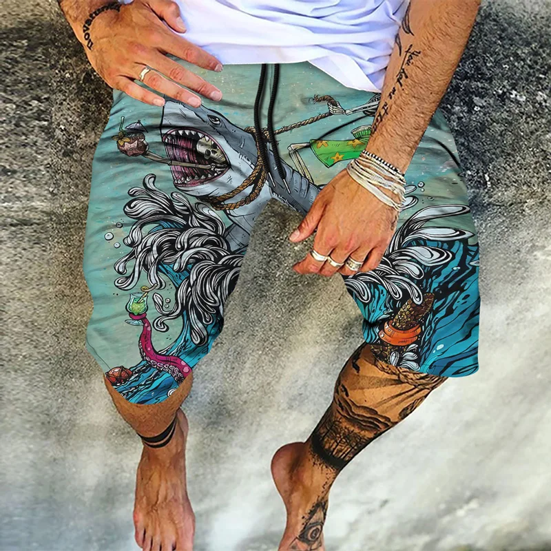 

2021Summer Short Pants for Men's 3D Animal Graphic owl Beach Swim Shorts Men Sports Short Pants Leisure Breathable