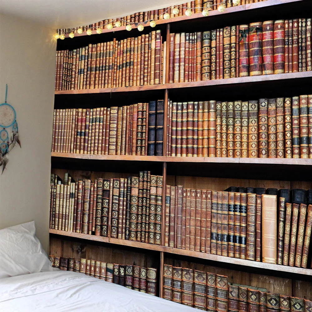 Книжная полка в стиле ретро 3D гобелен Настенная библиотека подсвечник тапиз