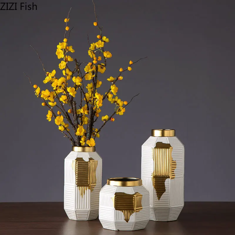 Геометрический декор керамические вазы Золотая текстура фарфоровая ваза