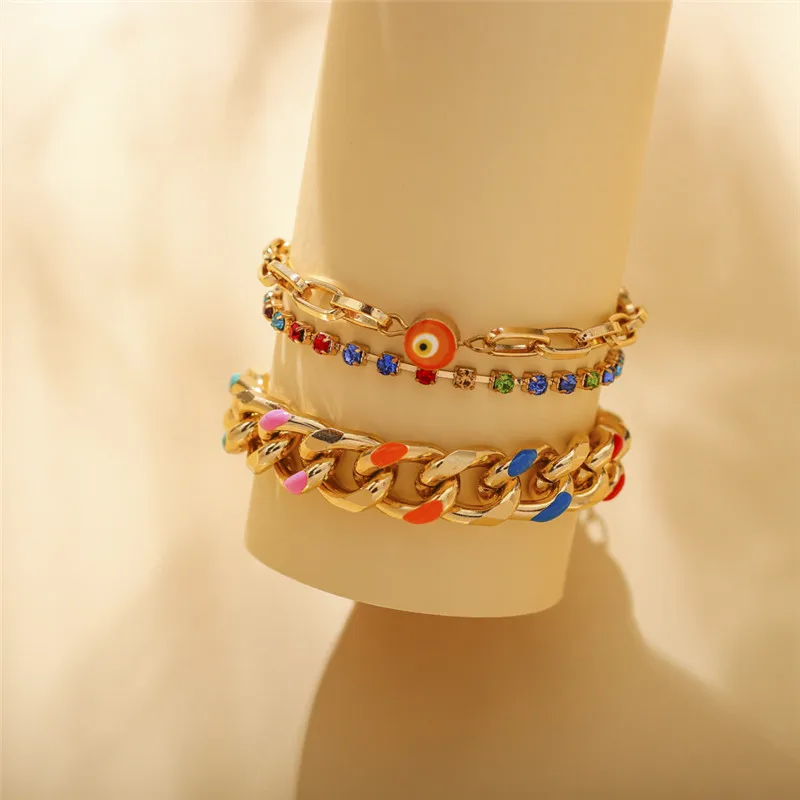 

Анклет женский многослойный с плетением из звеньев глаза дьявола, анклет в богемном стиле, летняя пляжная бижутерия, 2 шт./компл.