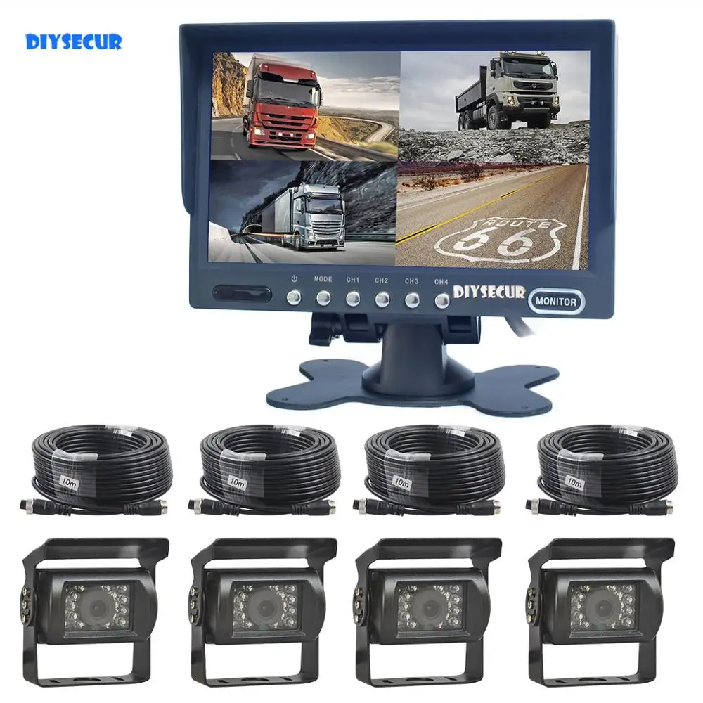 DIYSECUR 7 дюймовый 4 сдвоенный четырехъядерный монитор заднего вида + кратный CCD ИК