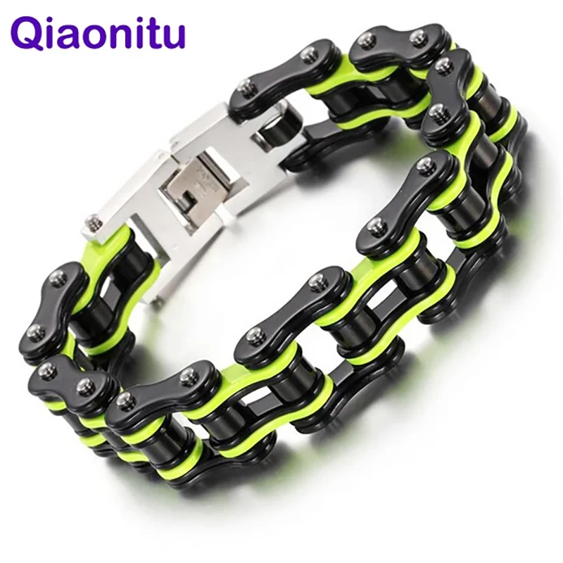 

Браслет мужской из нержавеющей стали 316L, Ювелирное Украшение на запястье с цепочкой для мотоцикла, байкера, черного, зеленого, оранжевого, к...
