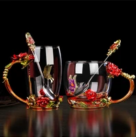 cup rose enamel cup heat resistant crystal glass cup set glass cup coffee cup