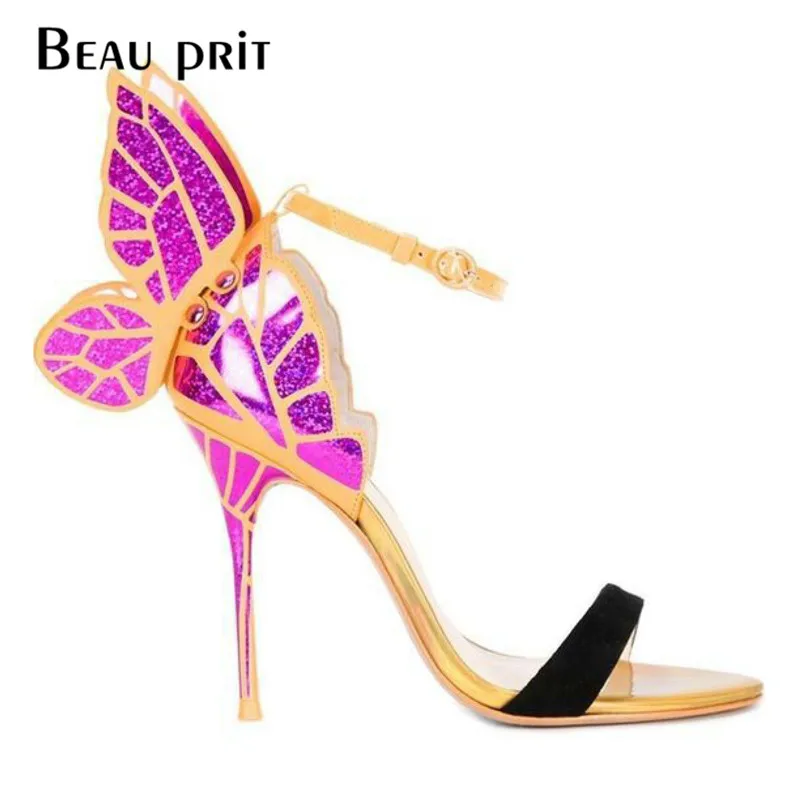 Туфли с металлическими бабочками женские босоножки на высоком каблуке свадебные