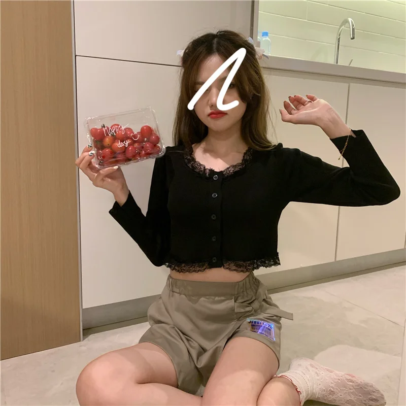 

Кружевной короткий длинный кардиган с круглым вырезом