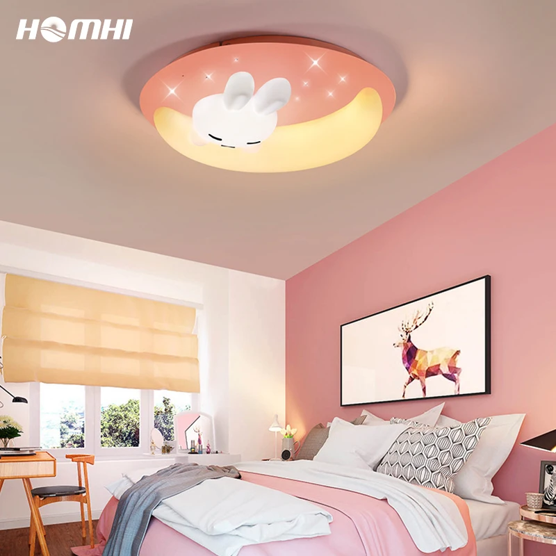 

Rabbit Moon Kids Lamp Pink Cute Led Lights for Bedroom Abajur Infantil Starry Cartoons Round Ceiling Decoration Starry HXD-063
