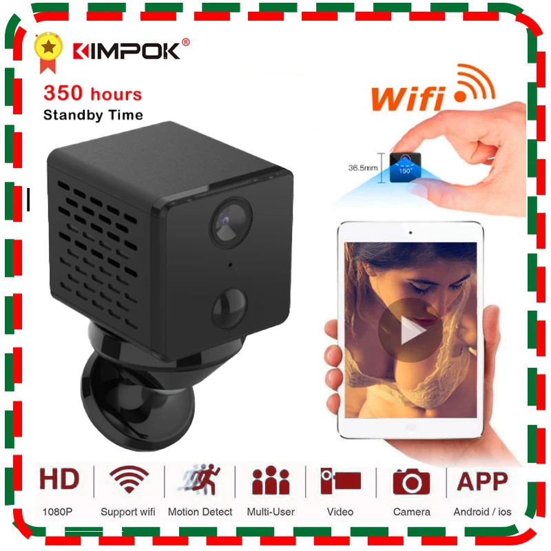 

KIMPOK 1080P Mini Wifi Camera With 1500mAh Rechargeable Battery Mini IP Camera AI PIR Human Body Detection Alarm IR Night CB73
