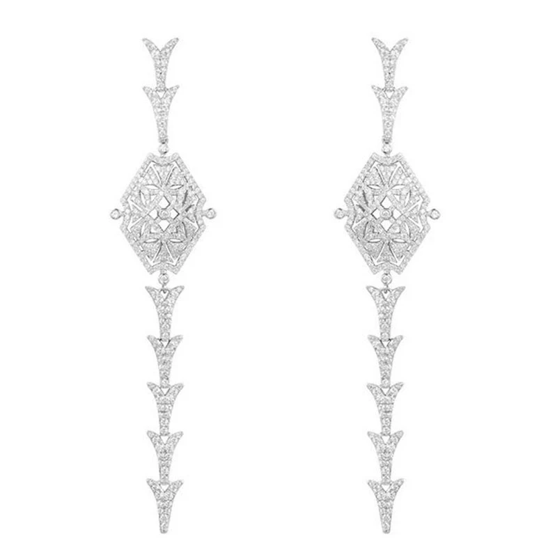 

SOELLE 925 Sterling Silver Full Micro Inlaid Cubic Zirconia Stones Floral Dragon Tail Drop Earrings Luxury Brand Design Jewelry