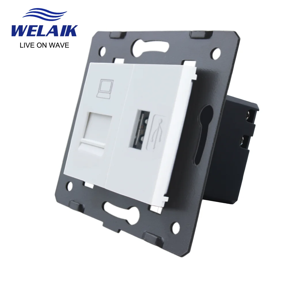 WELAIK ЕС Стандартный RJ45 CAT6 стеной компьютерная 5V 2.1A 2100mA USB гнездо &quotсделай сам&quot