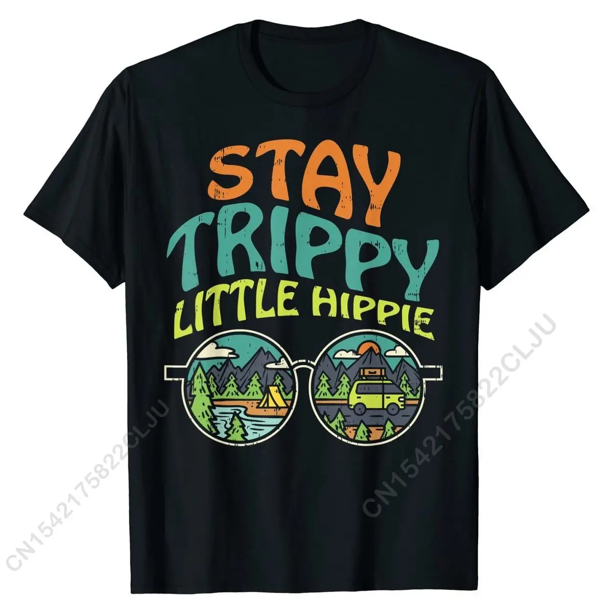

Stay Trippy Little Hippie Glasses Camping Summer Camp Gift T-Shirt Summer Cotton Man T Shirt Custom Popular Tshirts