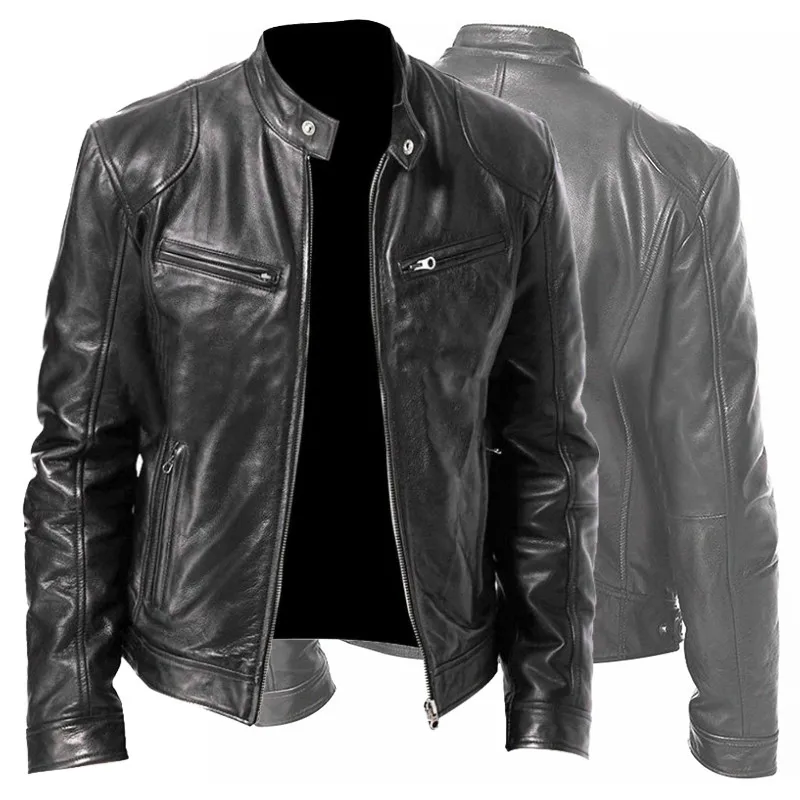 

Men Brown Leather Jacket Autumn Winter Oversize Solid Motorcycle PU Jacket Men's Casual Outwear Warm Windbreaker Biker Coats