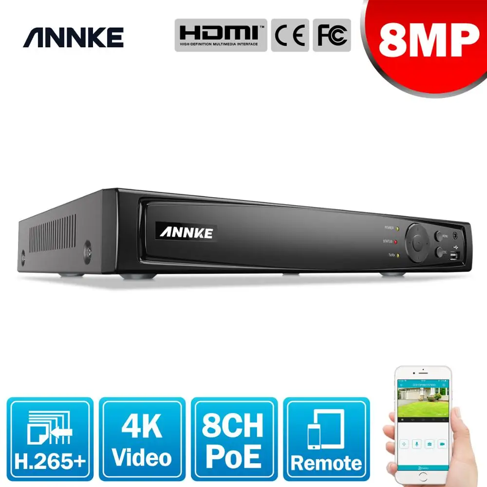 Сетевой видеорегистратор ANNKE 8CH 8MP POE NVR сетевой для IP камеры P2P облачная функция Plug