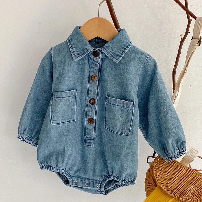 

Комбинезон с длинным рукавом, для девочек, в Корейском стиле, весна-осень, комбинезон в ковбойском стиле