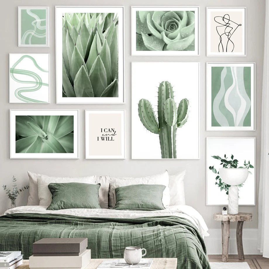 

Wall Art Canvas Painting Cactus Agave Plant Leaves Abstract Lines For Living Room Decor Nordic Posters And Prints Wall Pictures