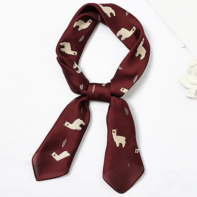 alpaca winered JOEJERRY мультяшный мини шарф Шелковый Квадратный маленький шарф повязка для волос женские головные банданы собака лошадь рисунок альпака - Цвет: alpaca winered