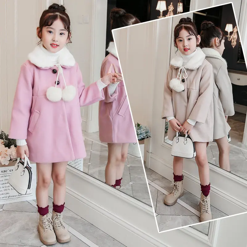 Розовые зимние куртки для девочек пальто кашемировые детские парки с имитацией
