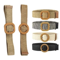 boho women weaving straw elastic waist band pin buckle belt dress jeans decor elastic waist buckle belt waist