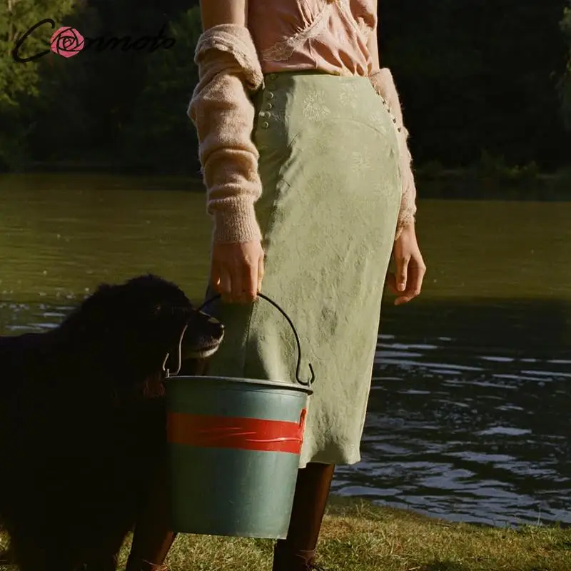 Conmoto повседневные юбки миди на пуговицах женские вечерние облегающие зеленые