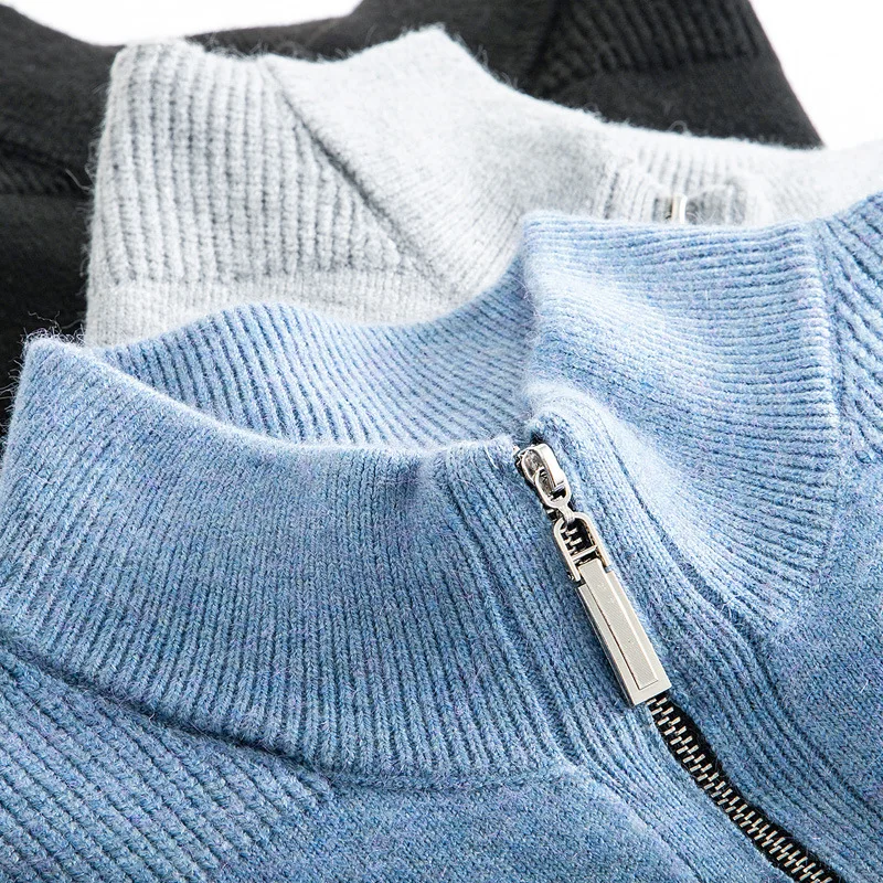 Зима мужской теплый шерстяной свитер бизнес мода Slim Fit Толстая водолазка свитер на молнии мужской бренд пуловер Одежда