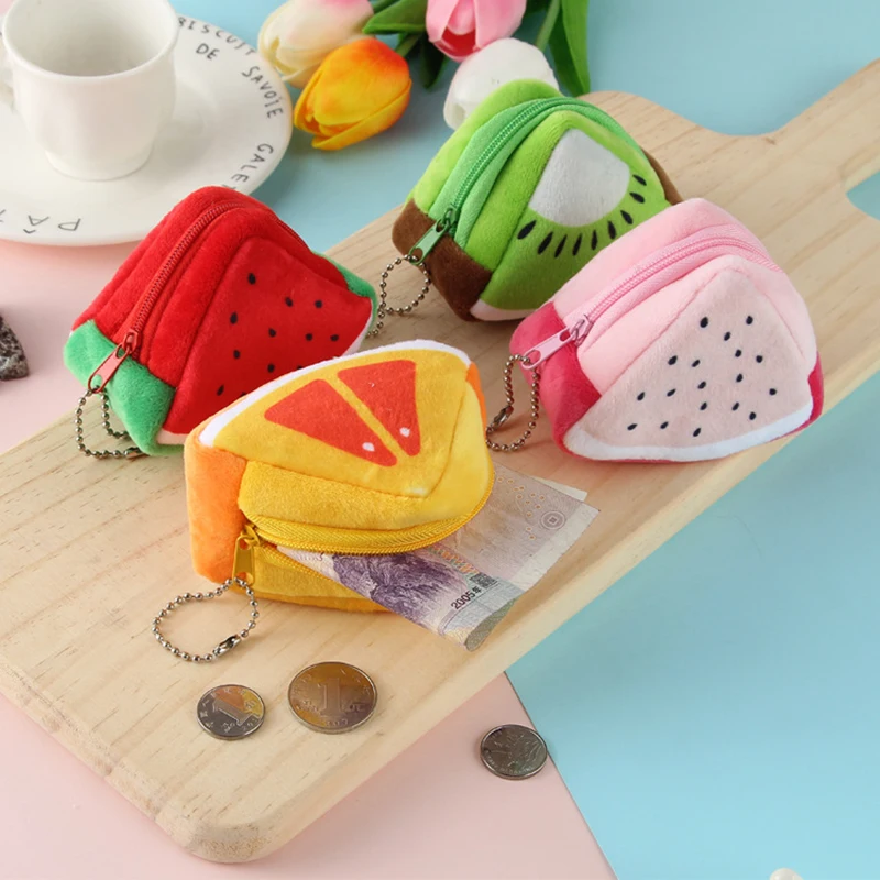

Soft Plush Strawberry Orange Cute Coin Holder Fruit Mini Wallet Pocket Change Purse Zipper Kids Money Bag Keys Pouch For Gift