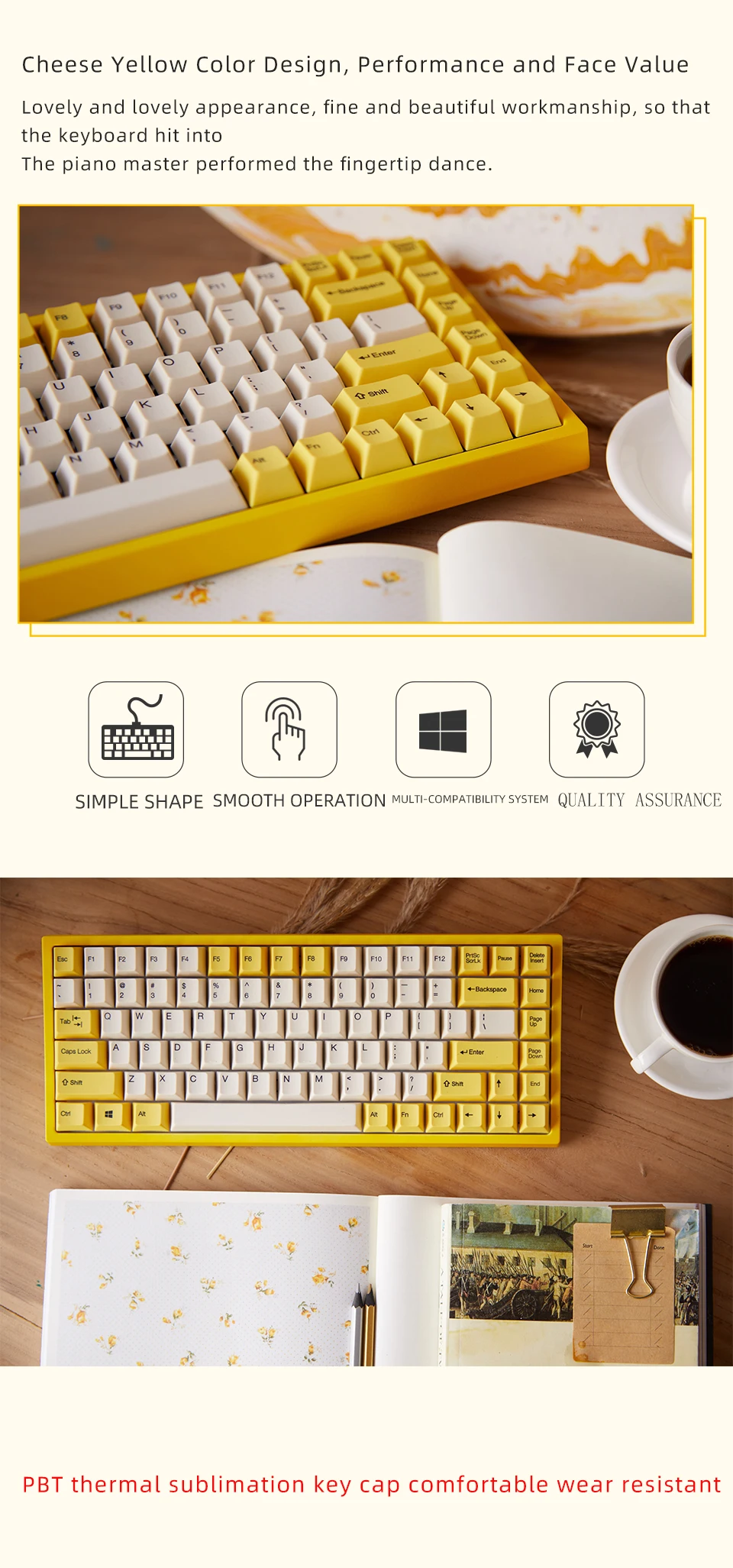 Keycool cheir желтый цвет 84 клавиши механическая клавиатура PBTdye sub pbt keycap Cherry switch Клавиатура для ноутбука