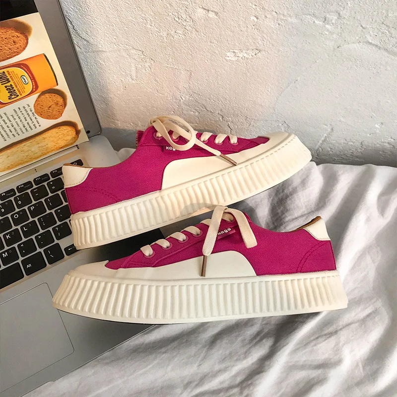 

Chunky Design Canvas Shoes Women's Sneakers Female Sport Flat Women Vulcanized Shoes Woman 2022 White Sneakers Platform Shallow