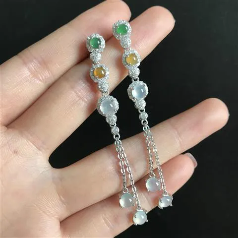 

Fashion Fine Jewelry S925 Pure Silver Inlaid With Chalcedony Ice Through Three Color Egg Face Earrings Party Gift Accessories
