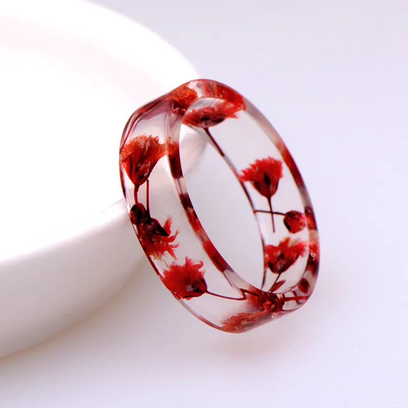 

Retro European and American resin transparent ring creative popular jewelry dried flower chip hand rings for women