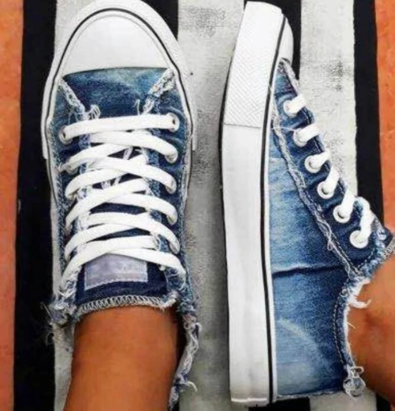 Женские парусиновые туфли повседневные тонкие джинсовые с Т-образной шнуровкой