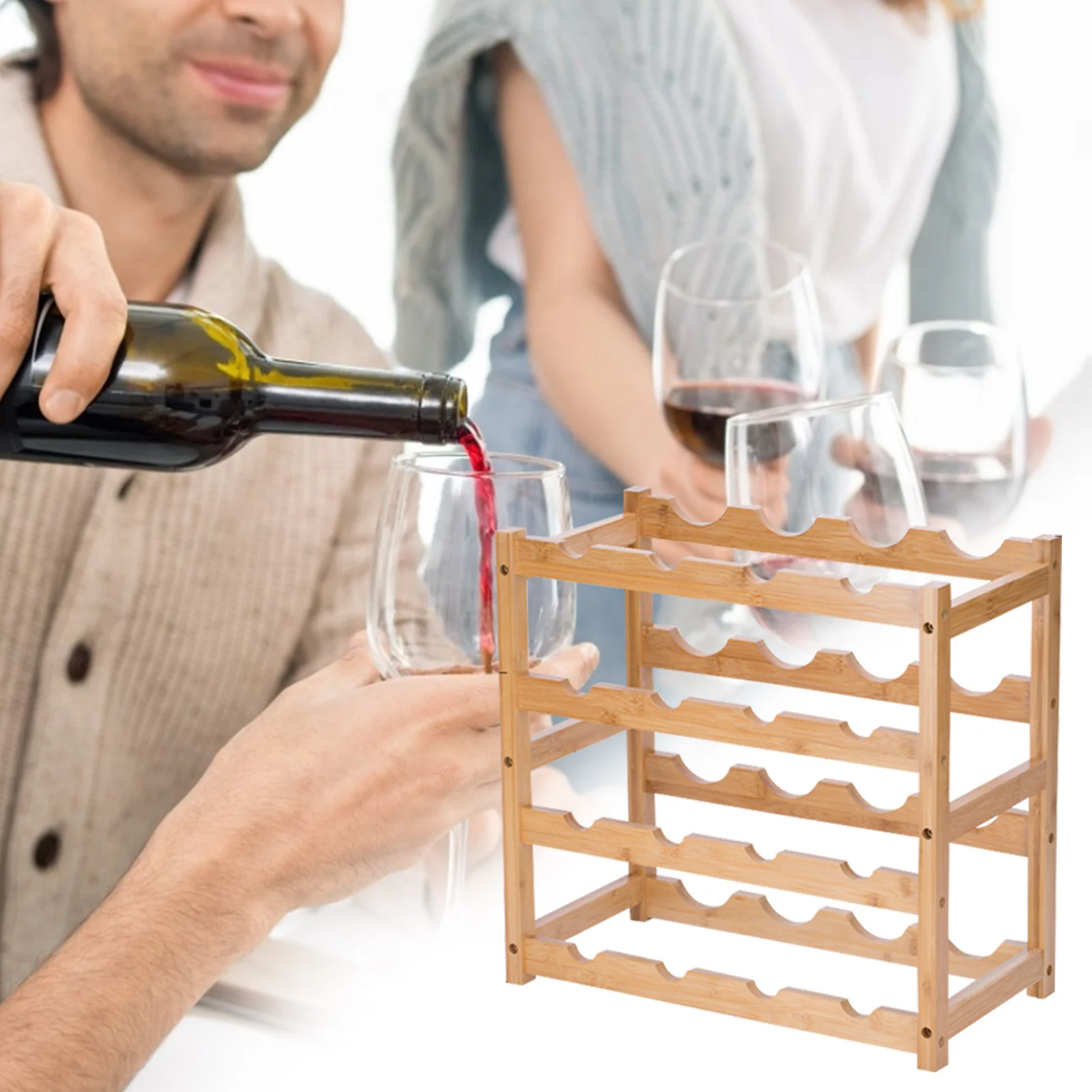 

Бамбуковая Винная стойка, прочный и долговечный шкаф для хранения вина, полка, винные стойки, столешница для кладовой, 4 яруса, 16 бутылок, вин...