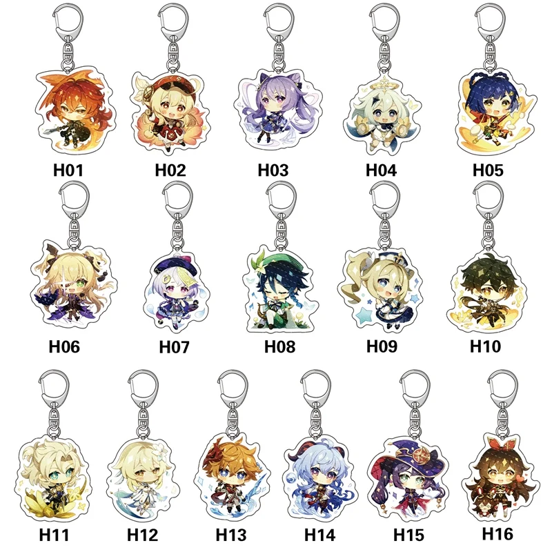 Genshin Impact Keychain Hot Game Liyue Harbor Zhongli Venti Diluc Kawaii Acrylic Pendant Jewelry Collections