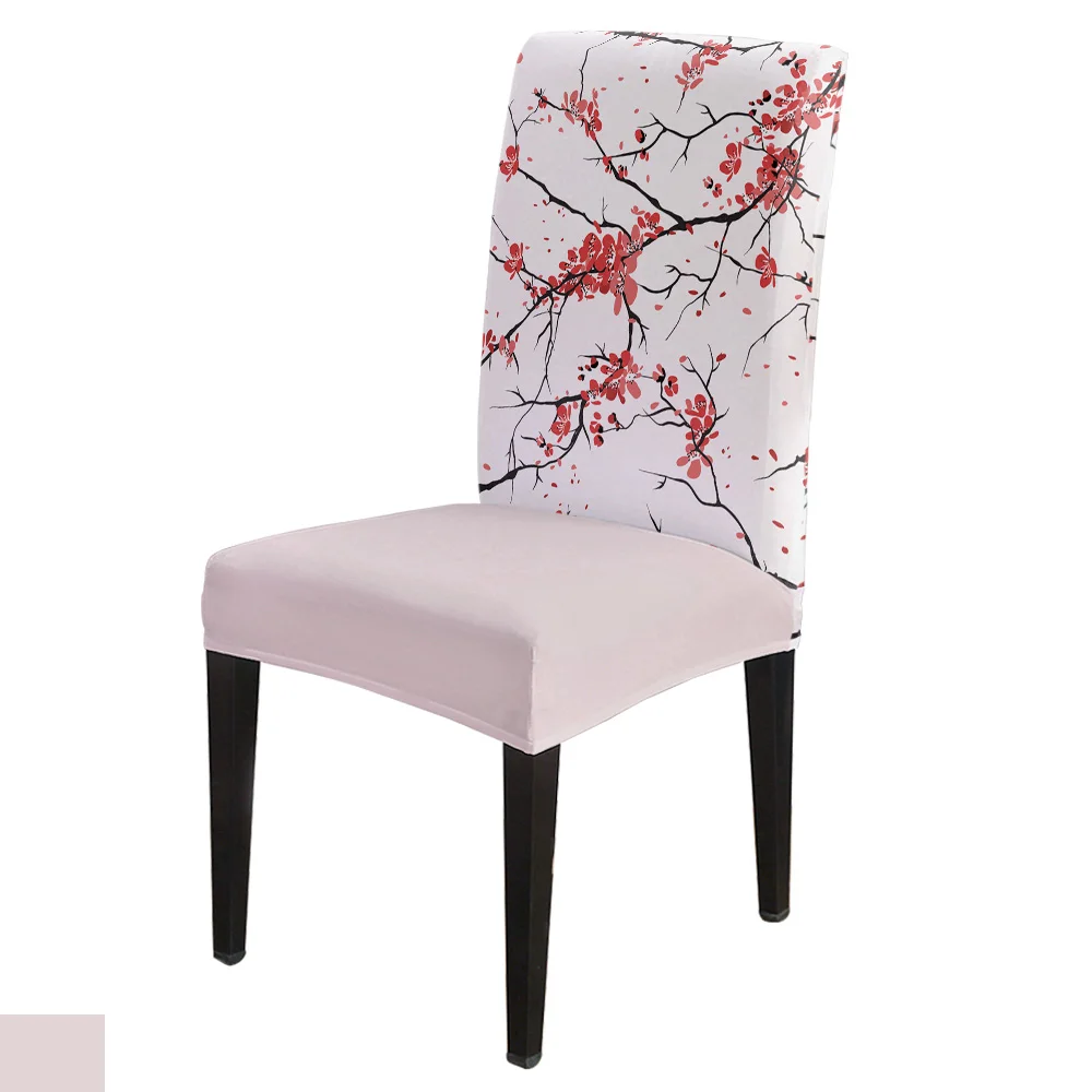 

Dining Chair Covers Ink Plum Art Chinese Winter Red Plum Flower Chair Cover Spandex Elastic Chair Cover Hotel Wedding Supplies