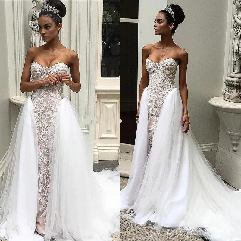 

Vintage 2021 Overskirts Mermaid Wedding Dresses Sweetheart Appliques Lace Wedding Bridal Gowns Sweep Train robe de mariage