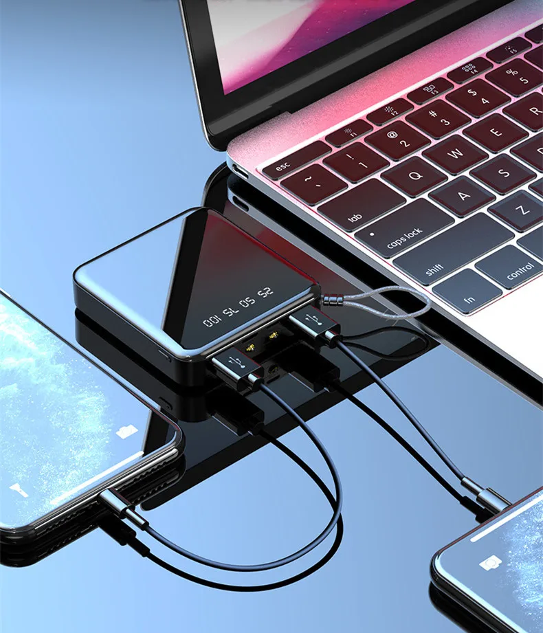 Портативное зарядное устройство компактное портативное с двумя USB-портами 30000