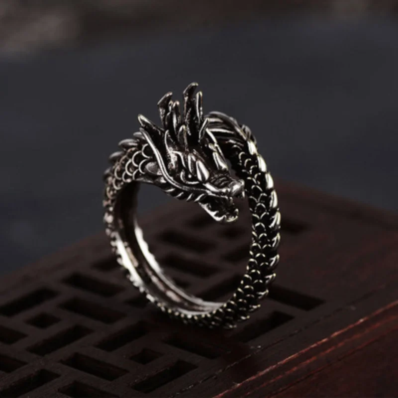 

2021 retro dragon ring male trendy personality domineering exaggerated single open trendy male lady index finger ring wholesale