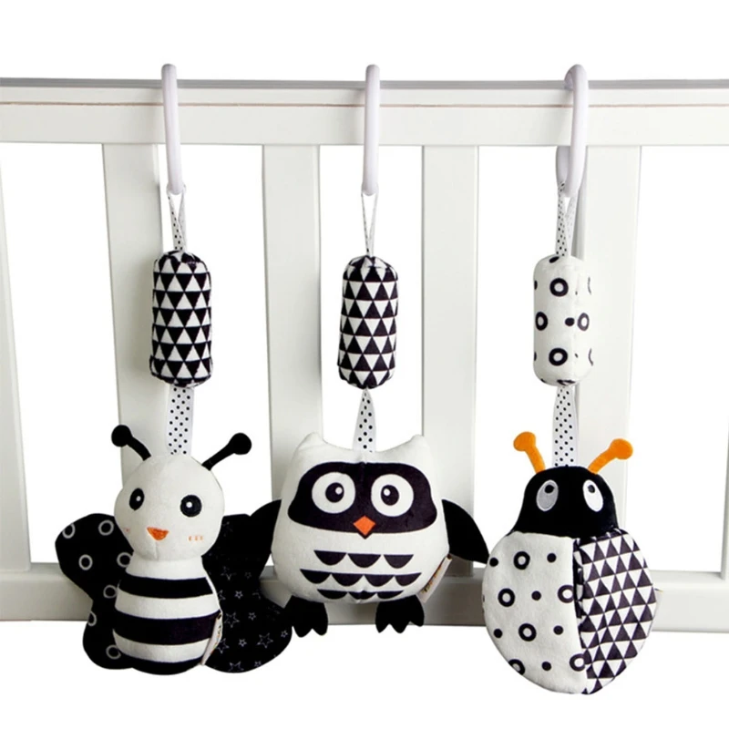 

T8ND Cartoon Animal Stuffed Hanging Rattle Toy with Wind Chimes Baby Bed Crib Car Seat Travel Stroller Soft Plush Toys