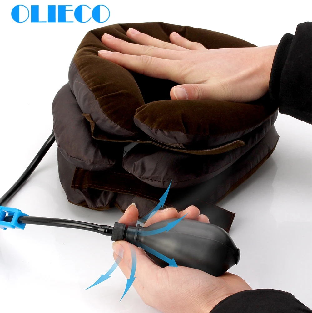 OLIECO, 3 слоя, надувная, для шеи, для спины, тяга, воротник, плечо, облегчение боли, мягкая, воздушная, Шейная, растягивающаяся подушка, Брекет, универсальный размер