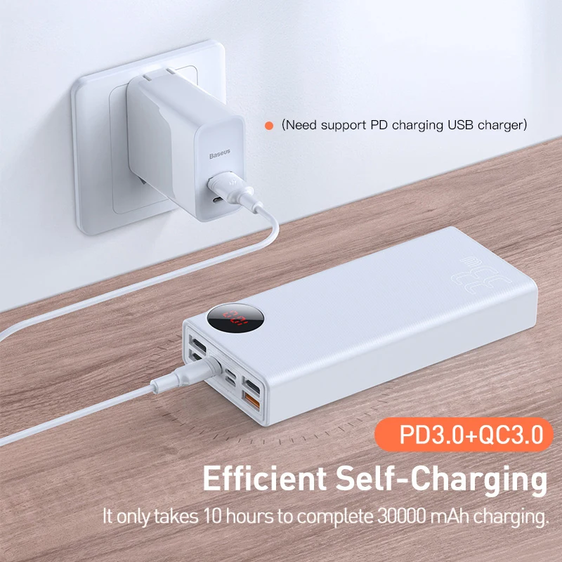 Baseus 30000 мАч Внешний аккумулятор usb type-C PD Быстрая зарядка для iPhone 11 Pro Max samsung Quick Charge 3,0 внешний аккумулятор