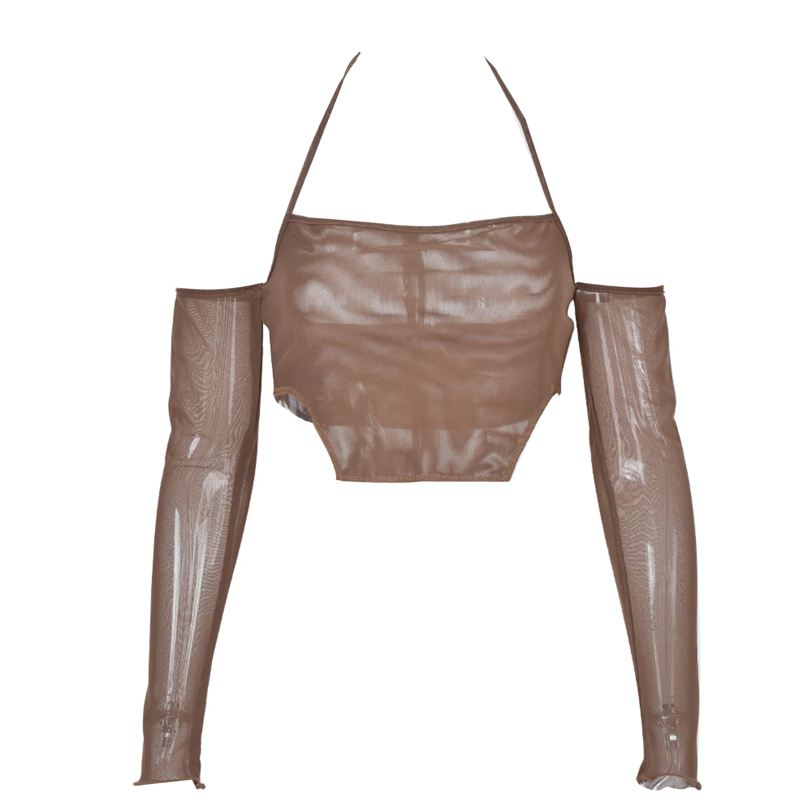 

Women Solid Color Halter Vest,Female Irregular Hem Long Mesh Sleeve Off-shoulder Cropped Tops for Summer 2021