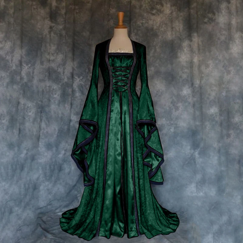 Женское платье с рукавами-фонариками длинное винтажное в стиле ретро