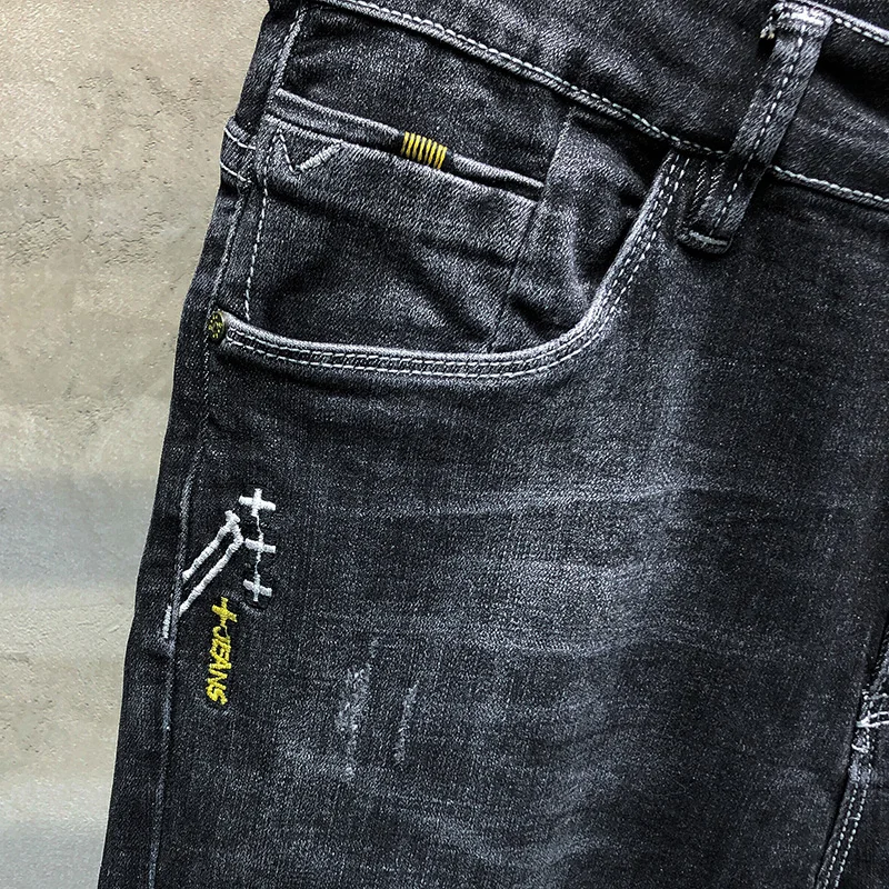Мужские обтягивающие джинсы темно-серые весенние и осенние Стрейчевые мужские
