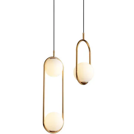 Nordic Matte Gold / Black Colour Wrought Iron Oval Frame with Frosted Glass Ball E14 LED Cord Hanging Lights Droplights for Home