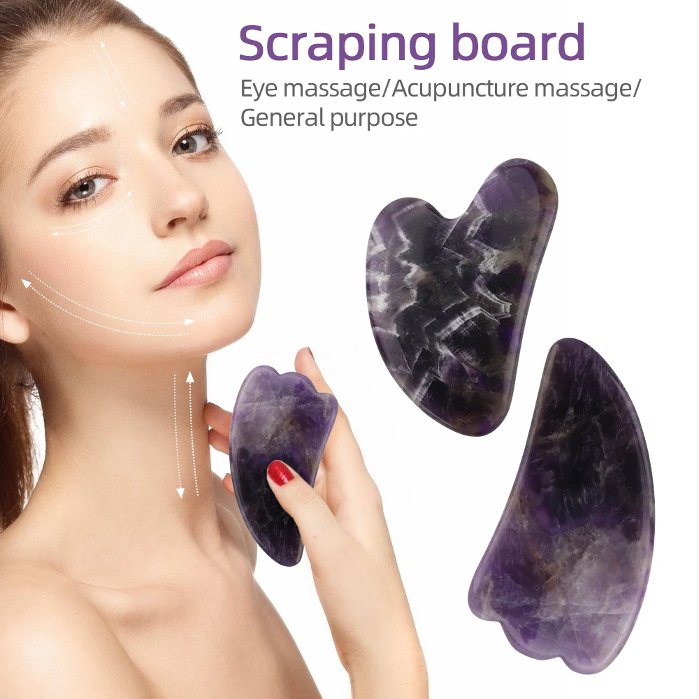 

Facial Jade Guasha Scraping Board Natural Amethyst Face Gua Sha Massage Scraper for Face Skin Lifting Massage Tools Anti Wrinkle