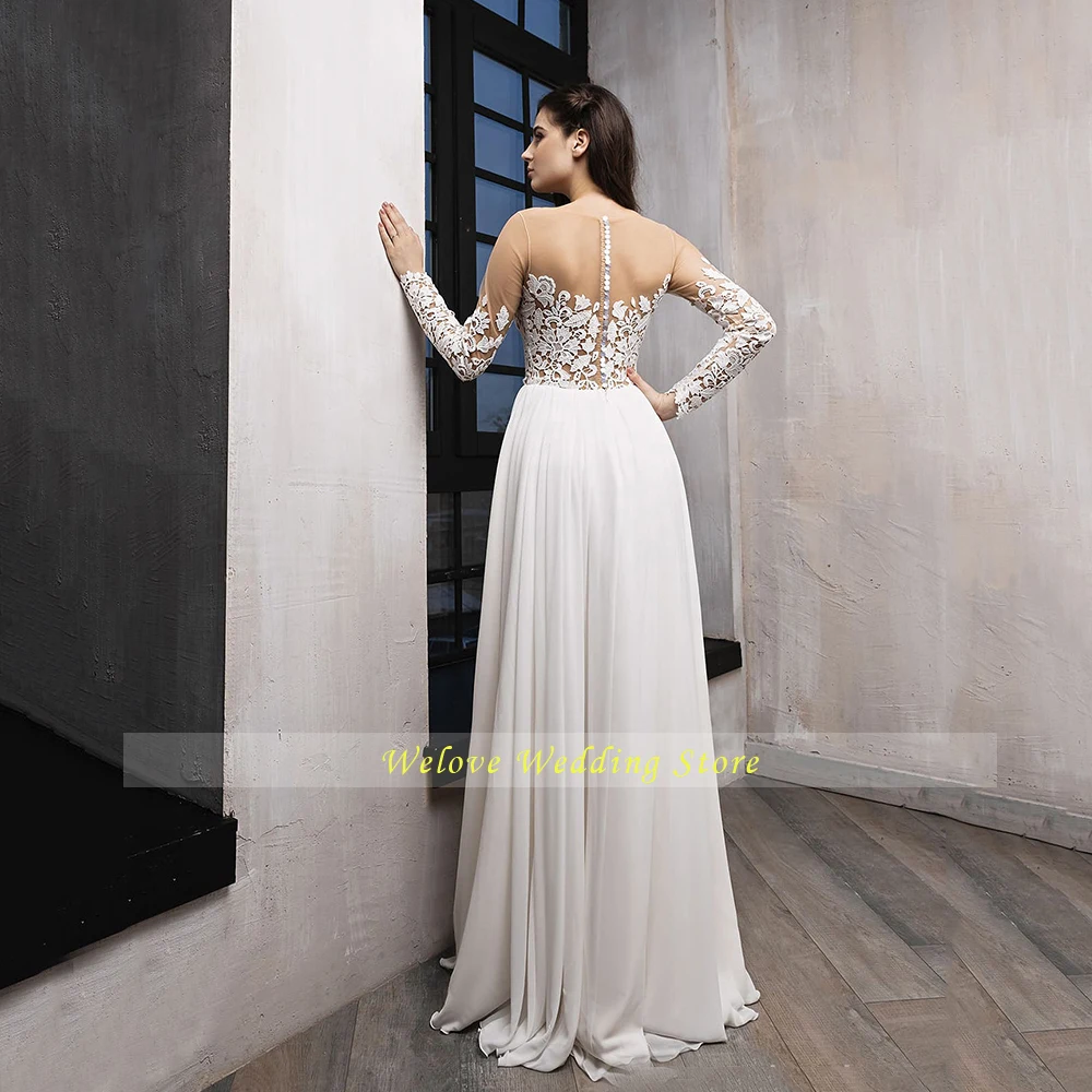 

Charming A Line Bridal Dresses Bohemian Beach Engagement Wedding Gown Cut Out With Long Sleeve Slim Chiffon Simple Woman Skirt
