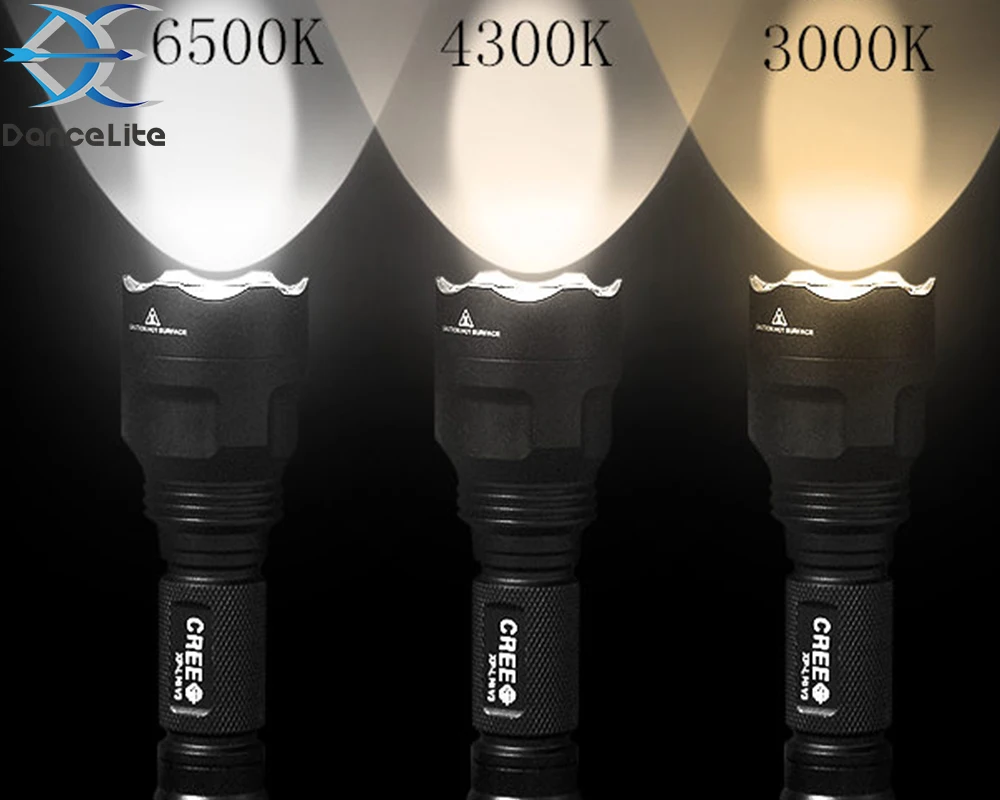 Светодиодный прочный фонарик DanceLite C8 XP-L Hi V3 200 м дальность освещения 6500K/4300K/3000K DTP