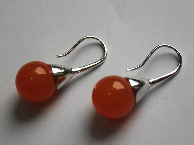 

925 SHIPPING 12MM RED JADE BEAD EARRING